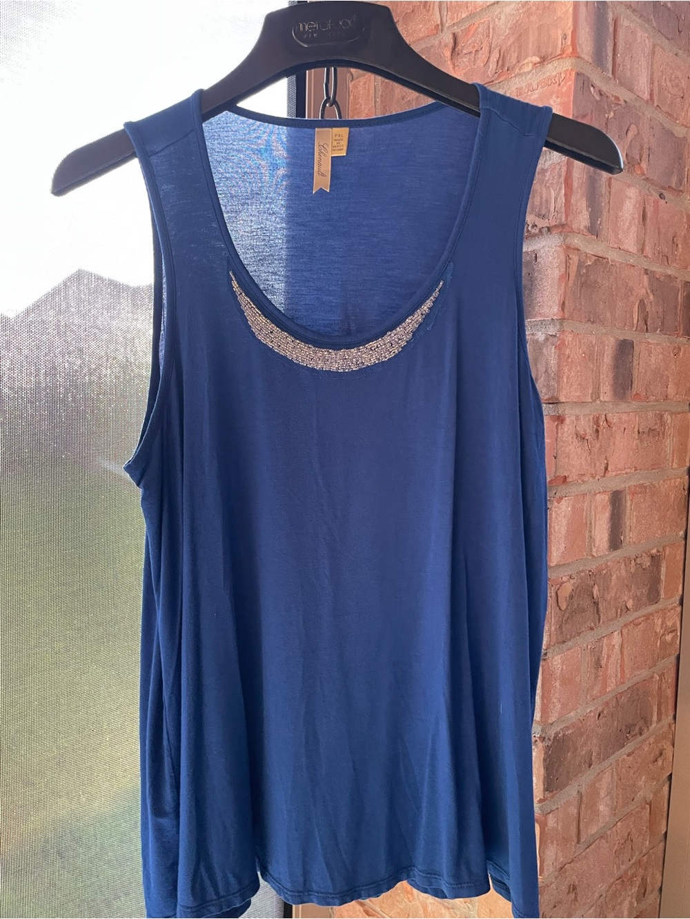 CHENAULT 💎 Embellished Scoop-Neck Tank Top - Cobalt Blue Size: PXL Beading